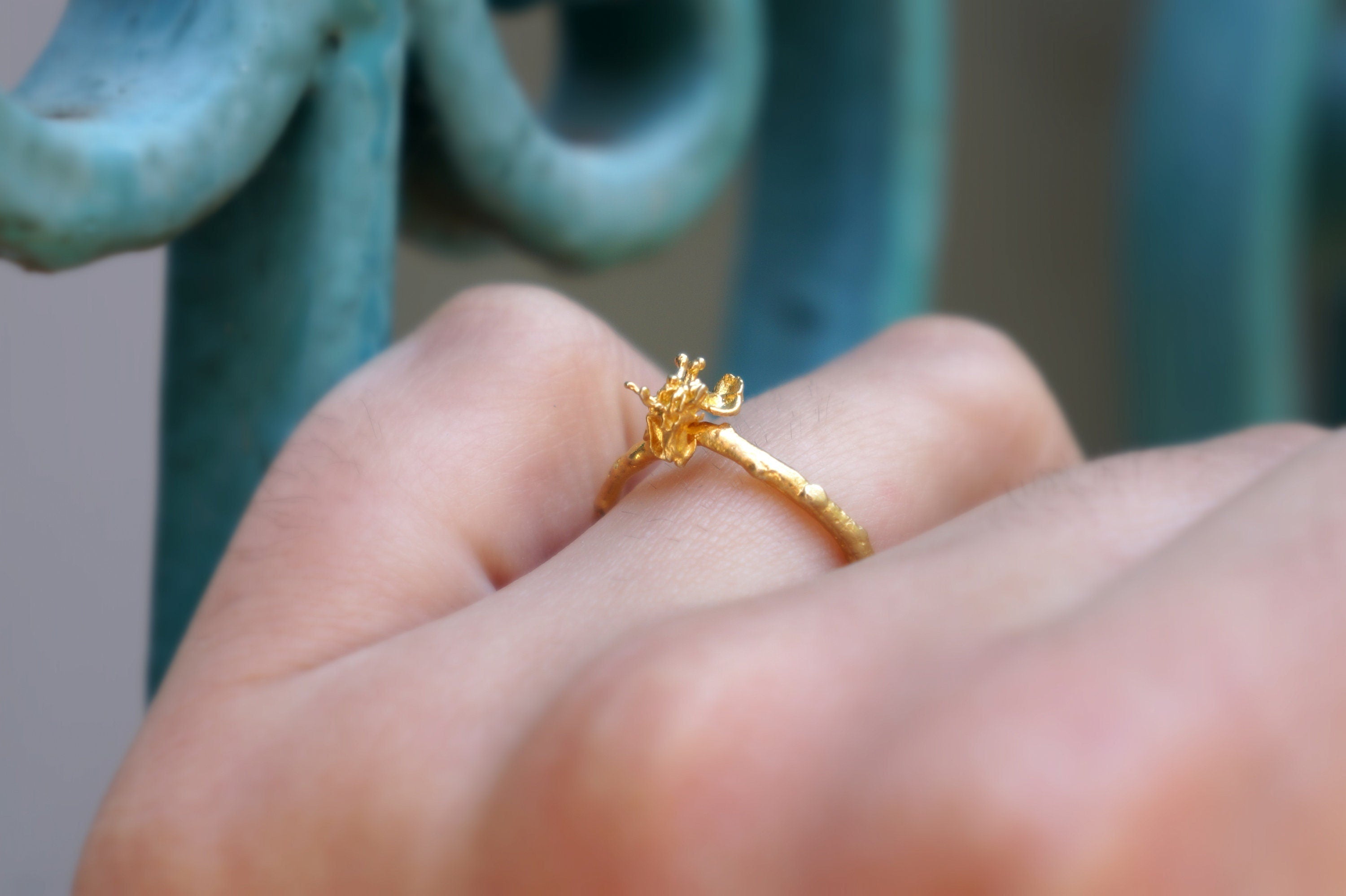 Gold Branch Ring, Solid Gold Jewelry, Twig Ring, Gold Band, Gift for